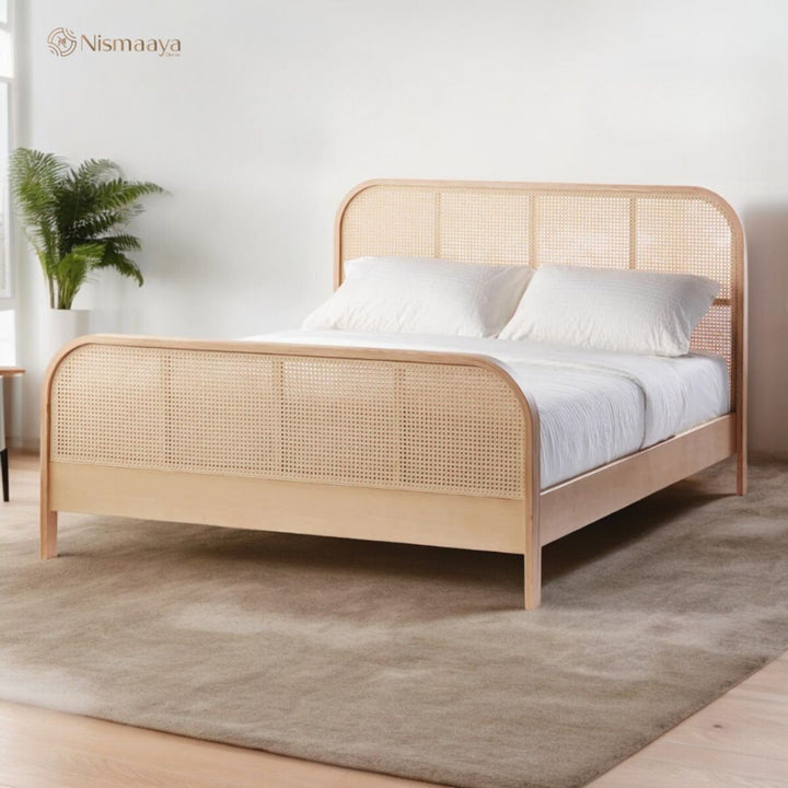 Nismaaya Markia Ash Wood & Rattan Bed