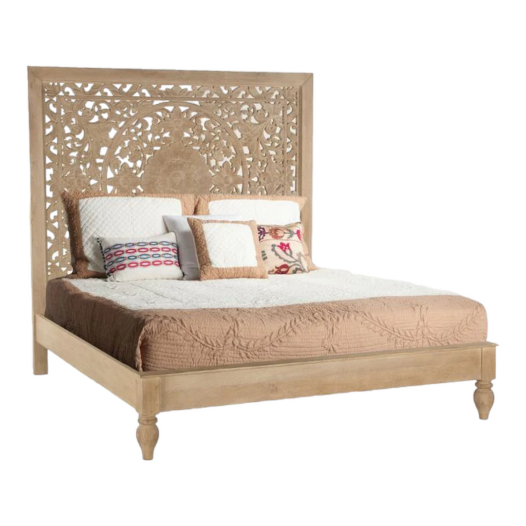 Nismaaya Naara Mango Wood Hand-carved Bed