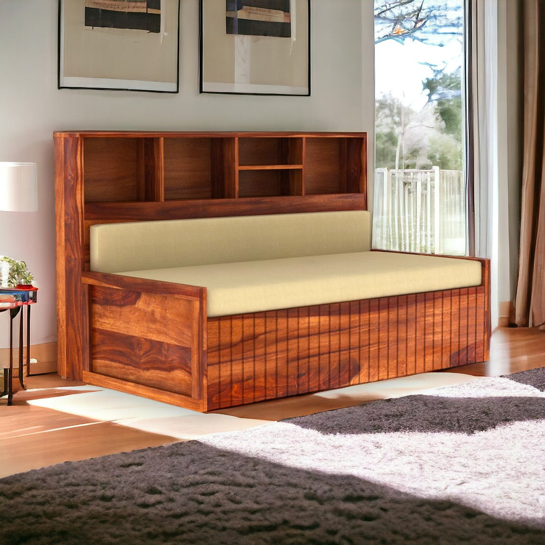Durable wooden sofa cum bed for living room