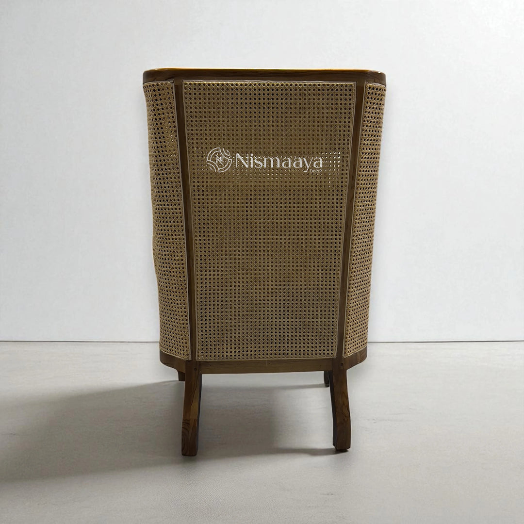 Nismaaya Pablo Teak Wood & Rattan Natural Finish Arm Chair