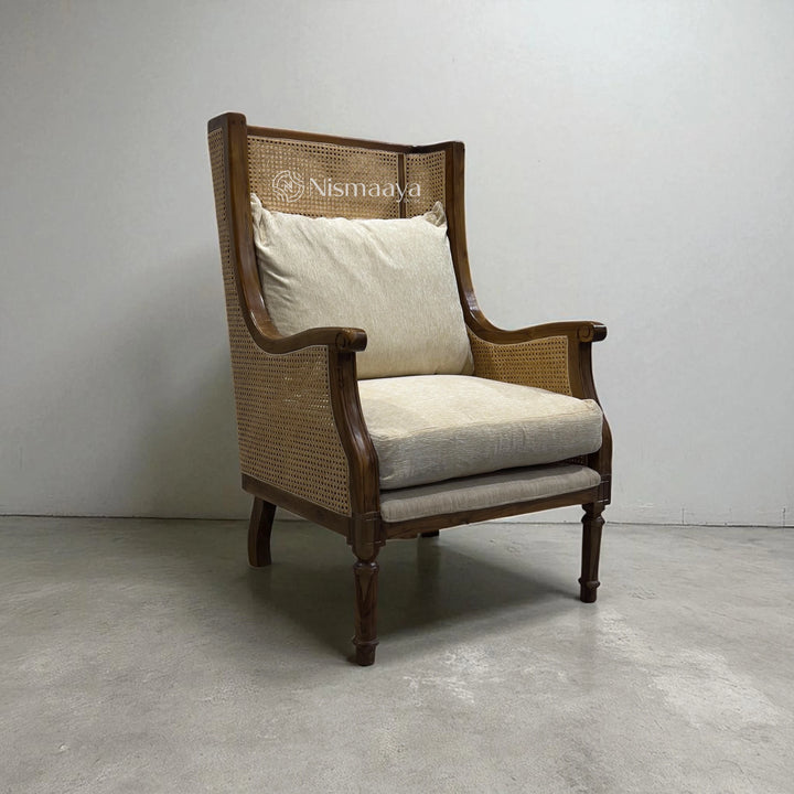 Nismaaya Pablo Teak Wood & Rattan Natural Finish Arm Chair