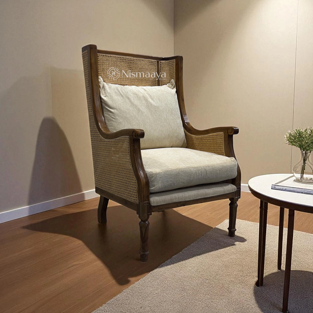 Nismaaya Pablo Teak Wood & Rattan Natural Finish Arm Chair