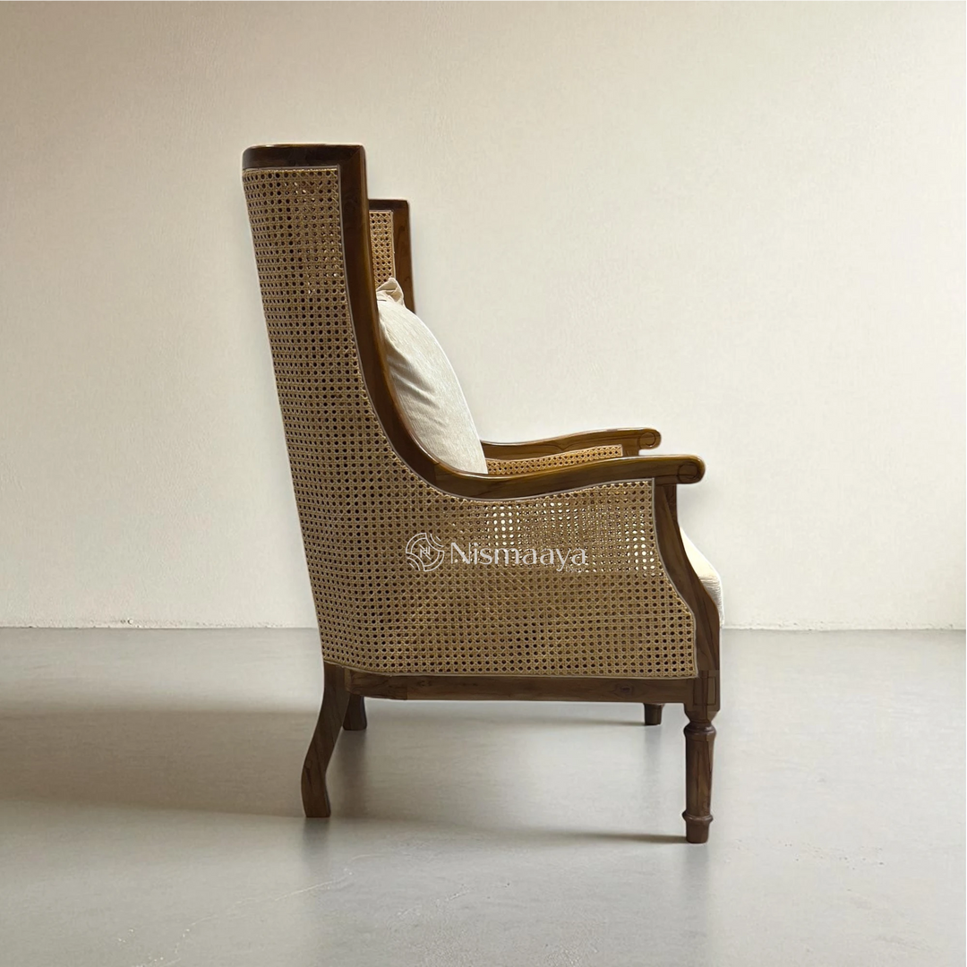 Nismaaya Pablo Teak Wood & Rattan Natural Finish Arm Chair