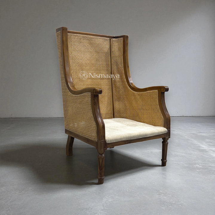 Nismaaya Pablo Teak Wood & Rattan Natural Finish Arm Chair