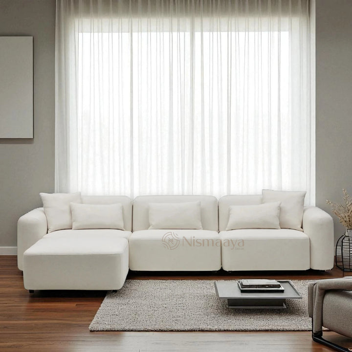 Nismaaya Pascal Modular Sofa Ivory White 3 Seater with Ottoman