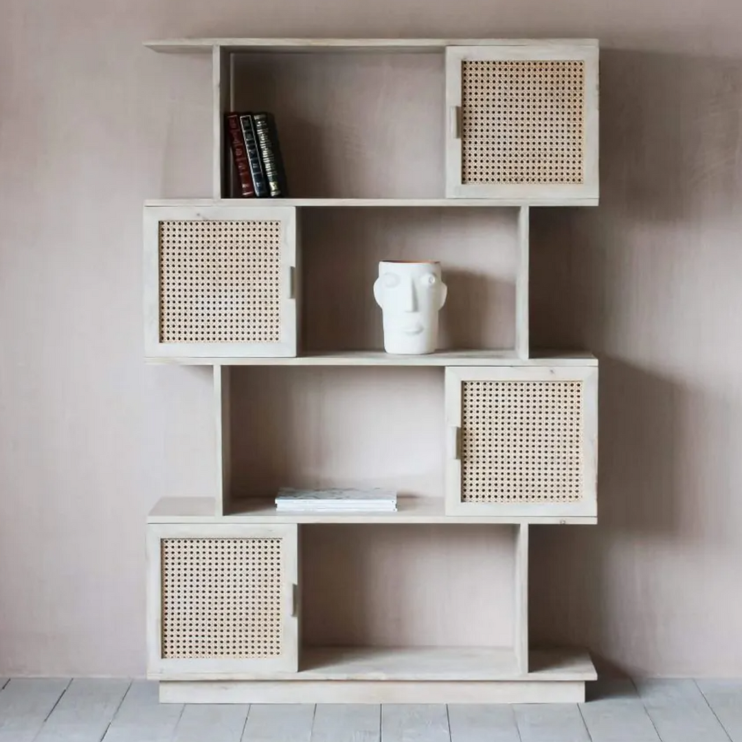 Armon Solid Mango Wood & Rattan Bookshelf 1