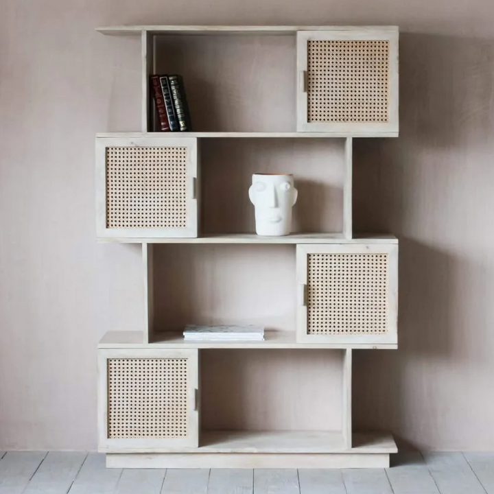 Armon Solid Mango Wood & Rattan Bookshelf 1