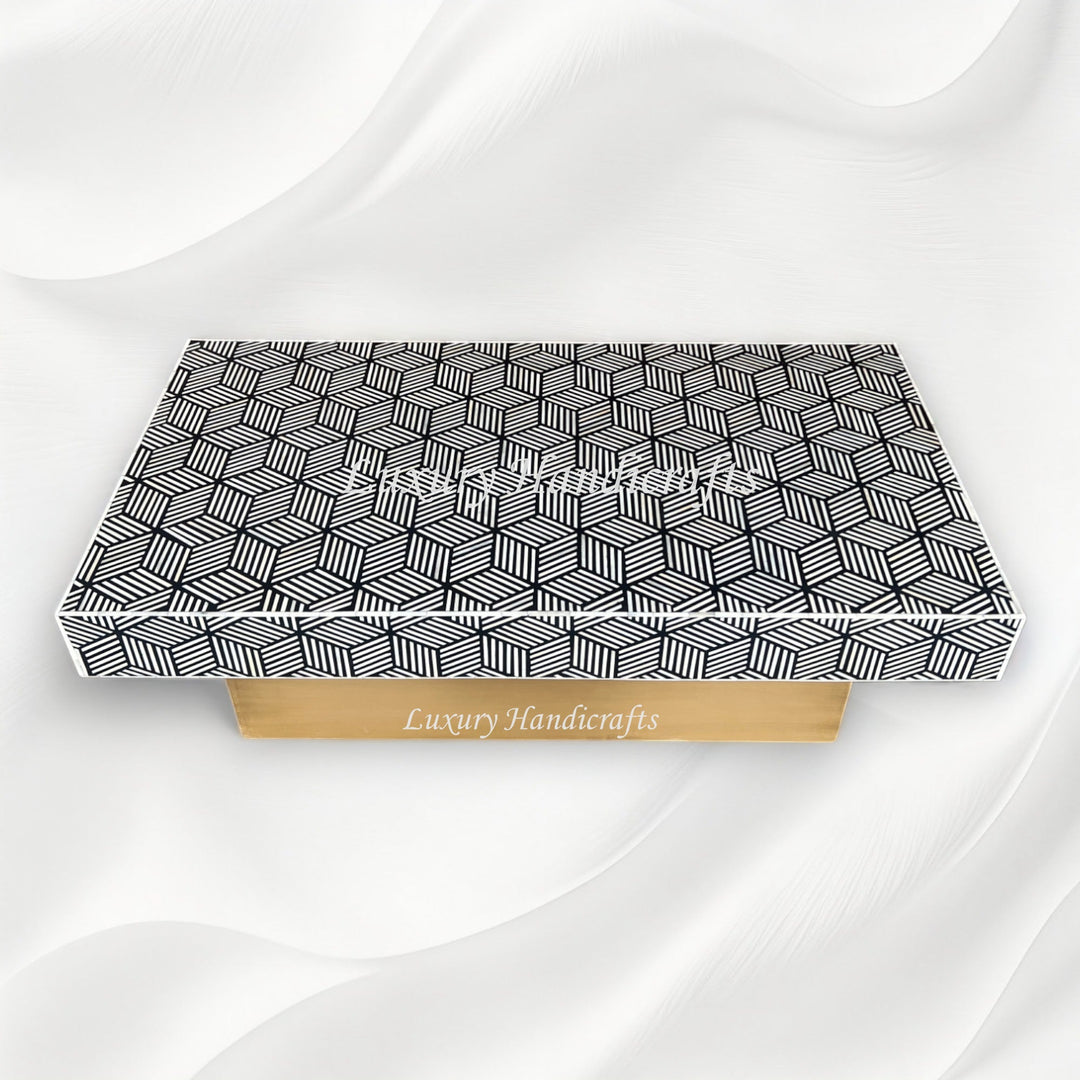 Optical Bone Inlay Rectangle Coffee Table Black 4