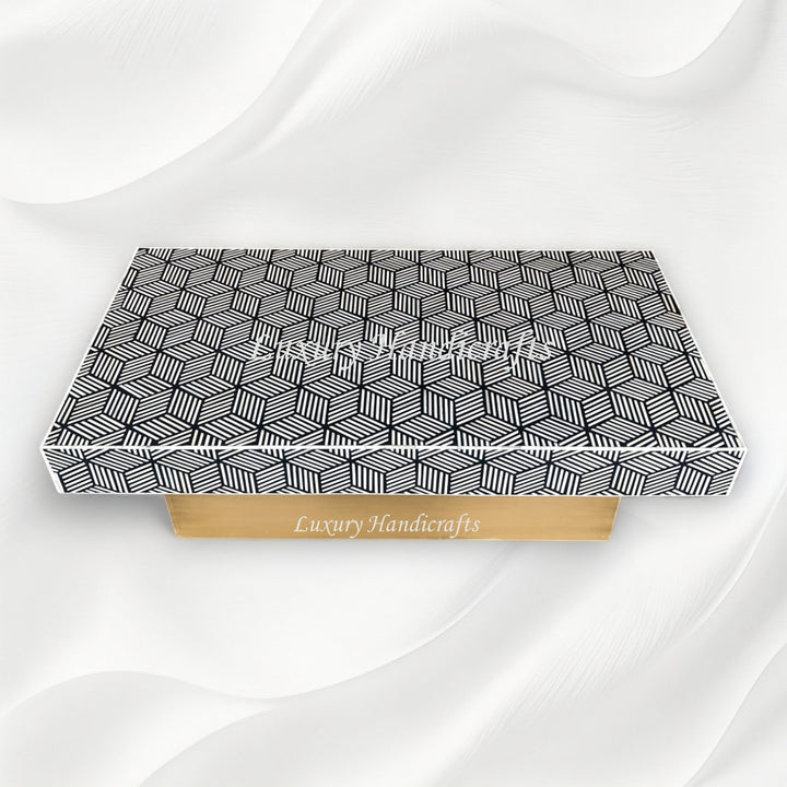 Optical Bone Inlay Rectangle Coffee Table Black 4