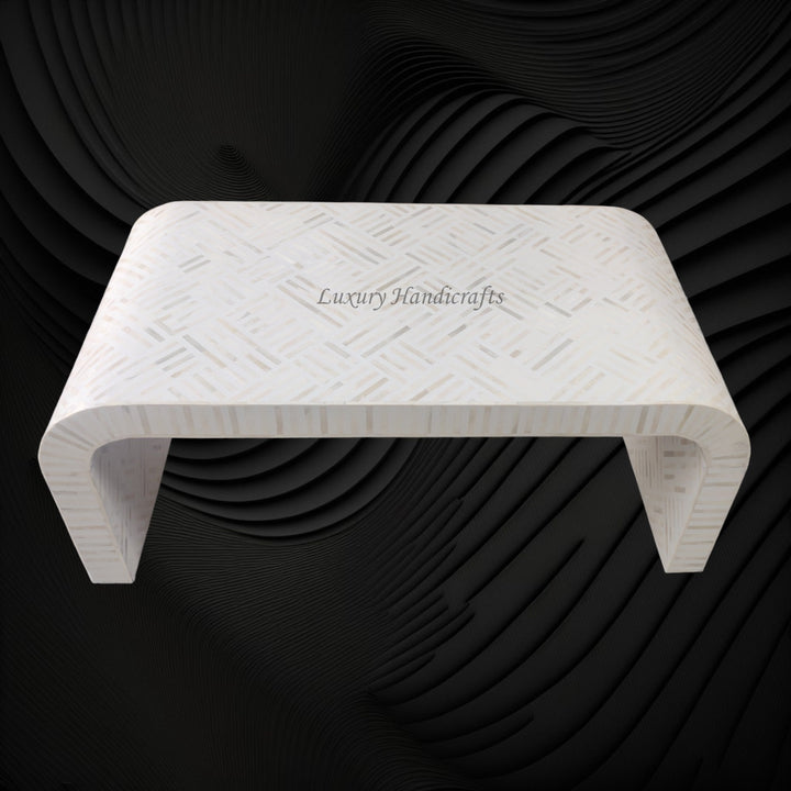 Optical Waterfall Bone Inlay Coffee Table White 5