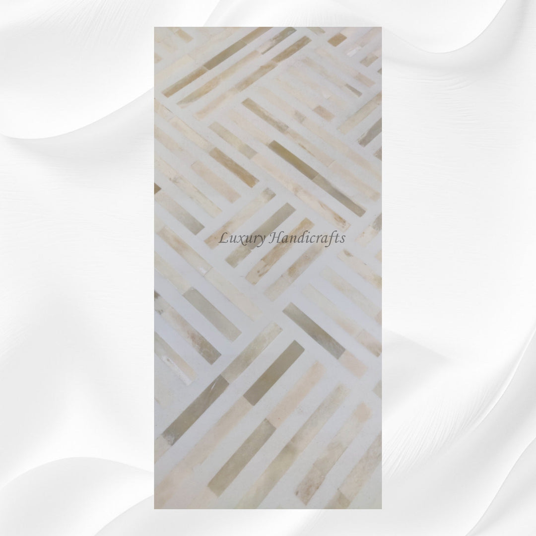 Optical Waterfall Bone Inlay Coffee Table White Brass Base 4