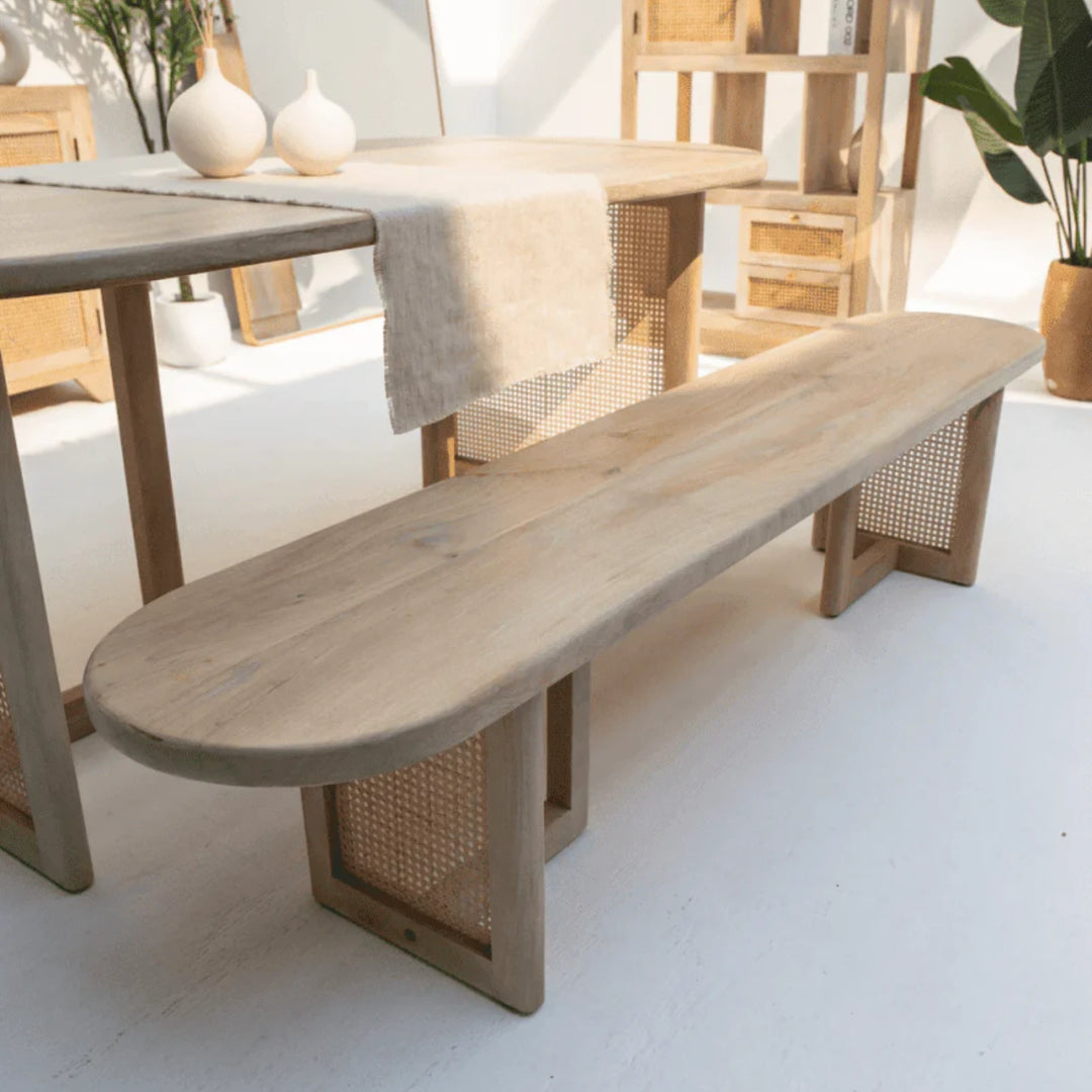 Shop Ariana Rattan Legs Mango Wood Bench In Natural Finish At Nismaaya ...