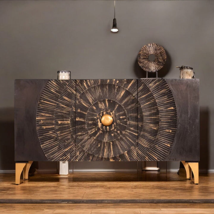 Sunset Handcrafted Solid Mango Wood Sideboard Black