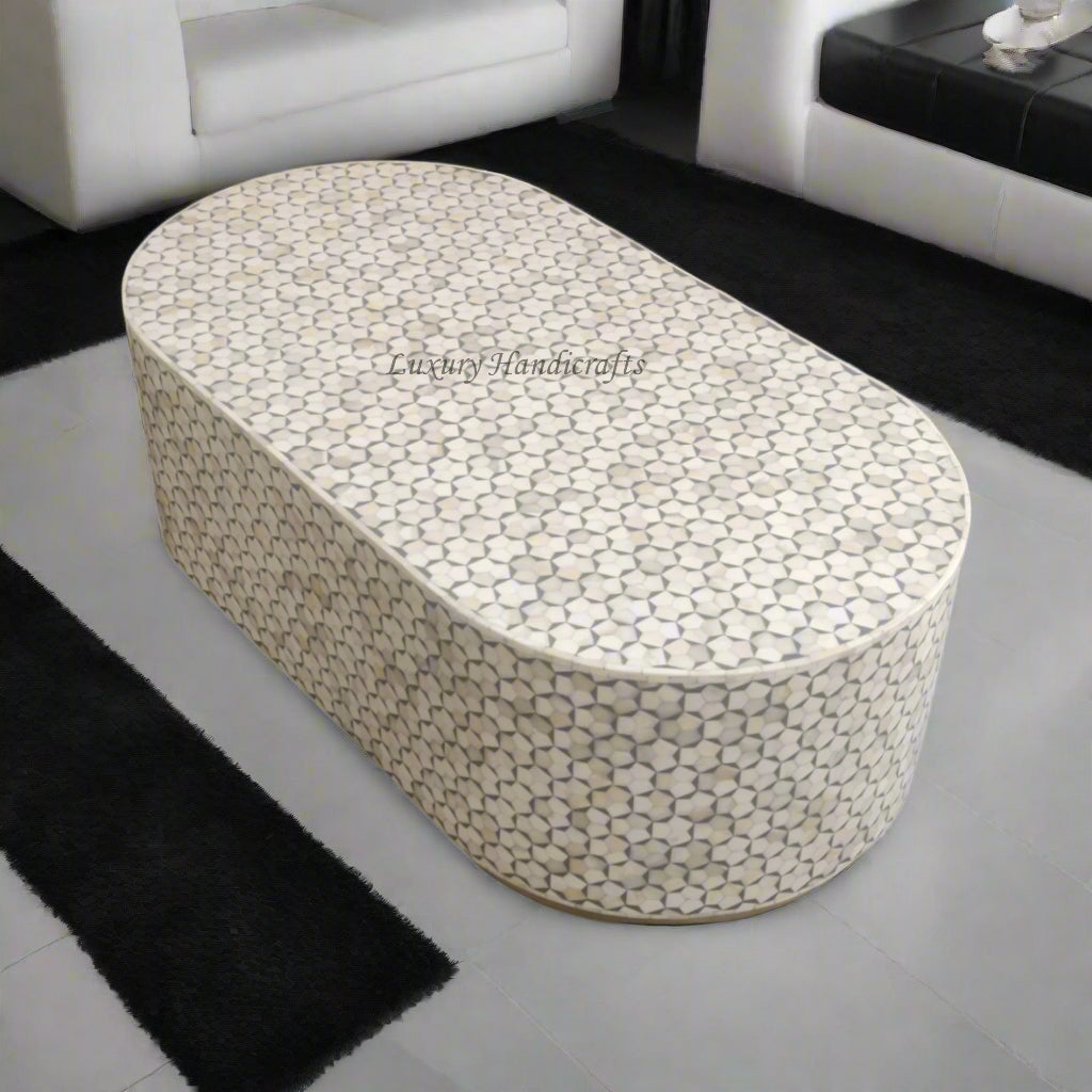 Targua Bone Inlay Oval Coffee Table Brass Strip Grey 1