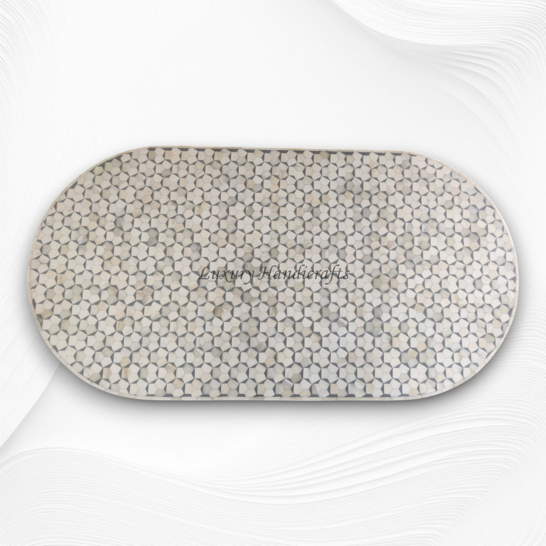 Targua Bone Inlay Oval Coffee Table Brass Strip Grey 4