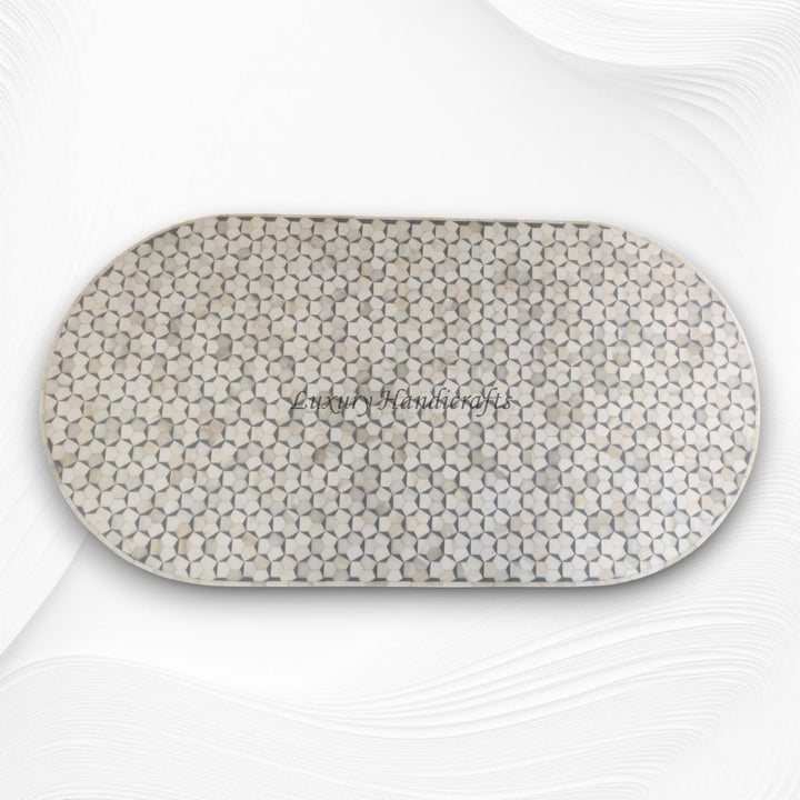 Targua Bone Inlay Oval Coffee Table Brass Strip Grey 4