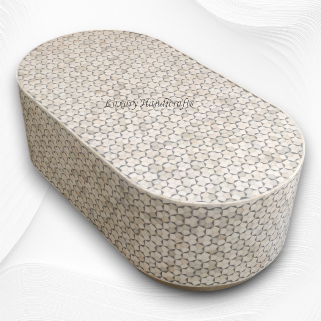 Targua Bone Inlay Oval Coffee Table Brass Strip Grey 6