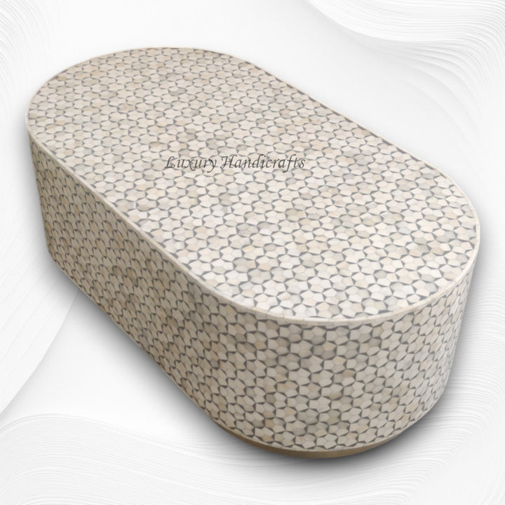 Targua Bone Inlay Oval Coffee Table Brass Strip Grey 6
