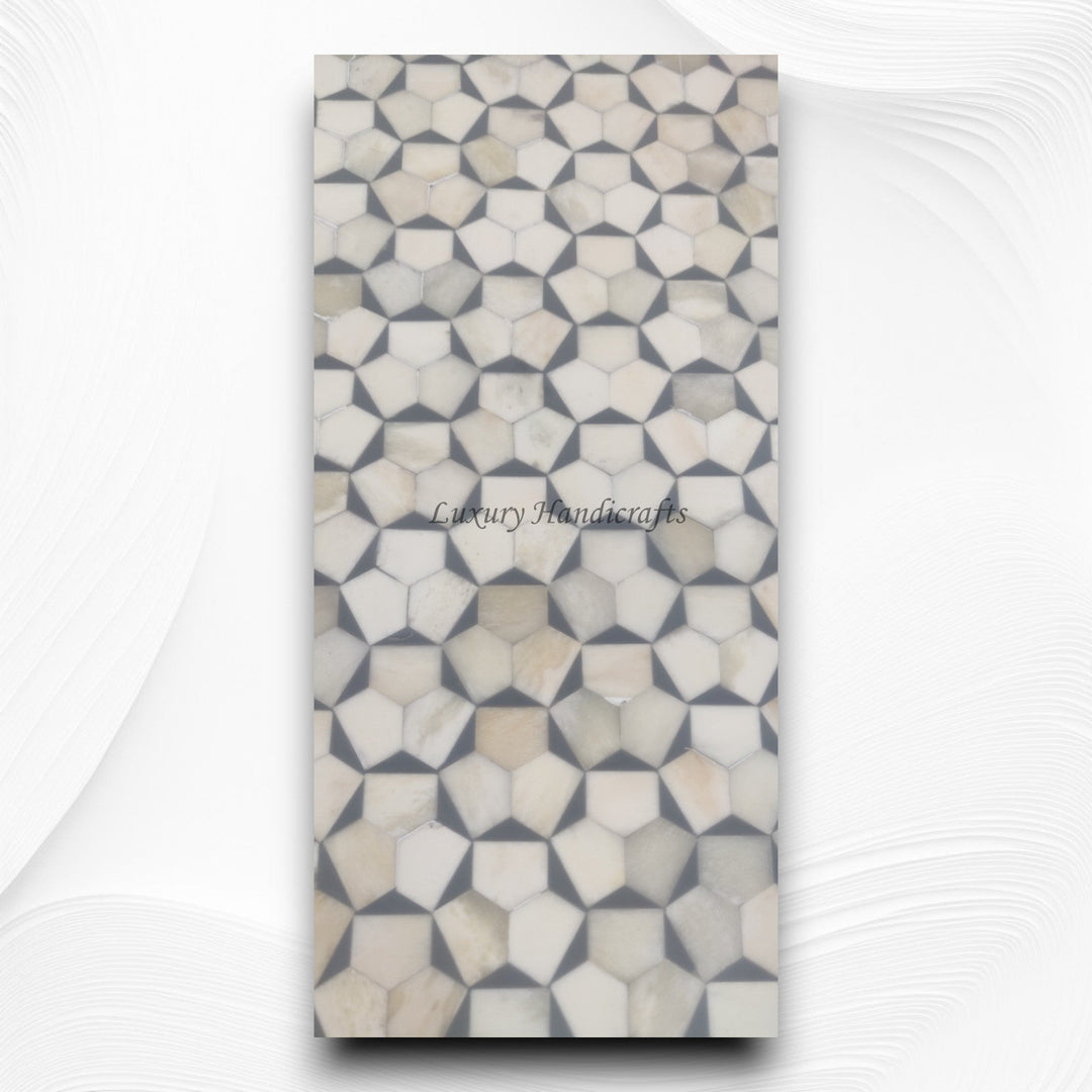 Targua Bone Inlay Oval Coffee Table Brass Strip Grey 5