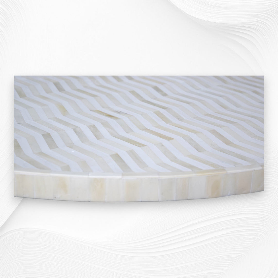Bone Inlay Chevron Top Center Table Polished Base
