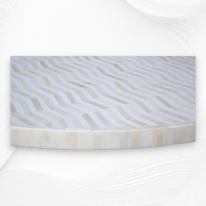 Bone Inlay Chevron Top Center Table Polished Base