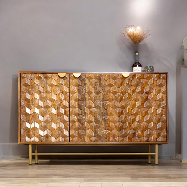 Wooden Gem Art Deco Solid Mango Wood Sideboard