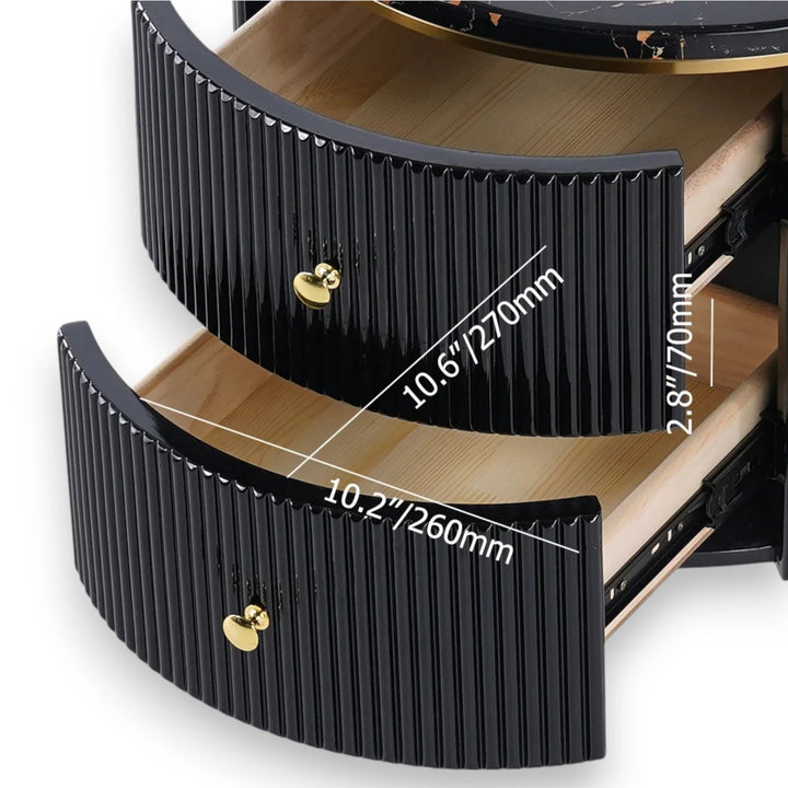 Yelly Modern Round Faux Marble 2 Drawers Side Table with Gold Legs