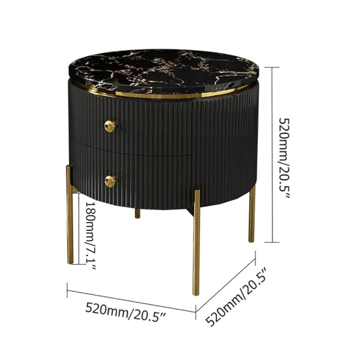 Yelly Modern Round Faux Marble 2 Drawers Side Table with Gold Legs