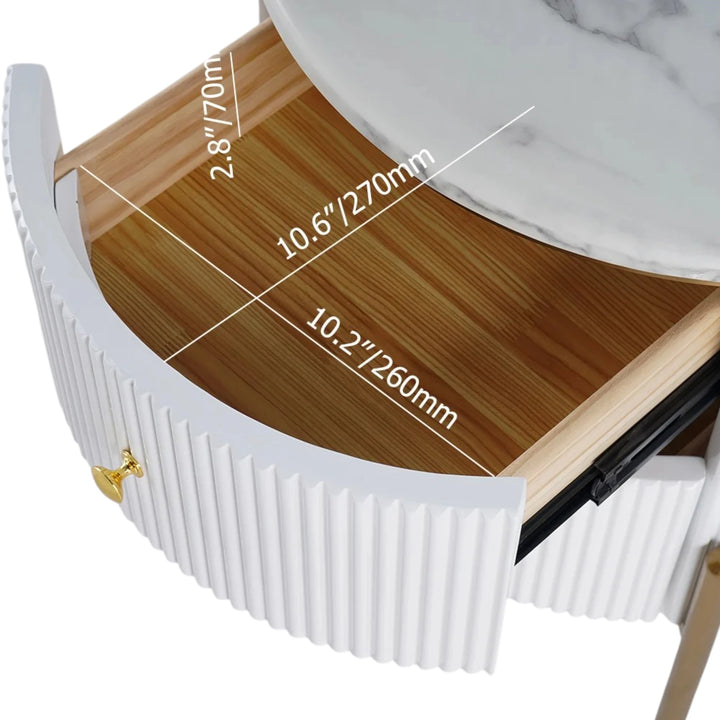 Yelly Modern Round Faux Marble 2 Drawers Side Table with Gold Legs