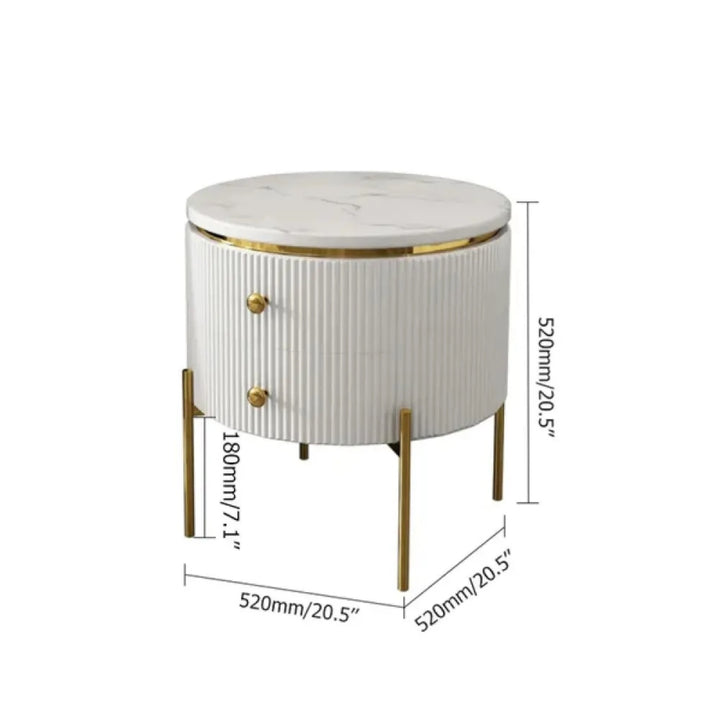 Yelly Modern Round Faux Marble 2 Drawers Side Table with Gold Legs