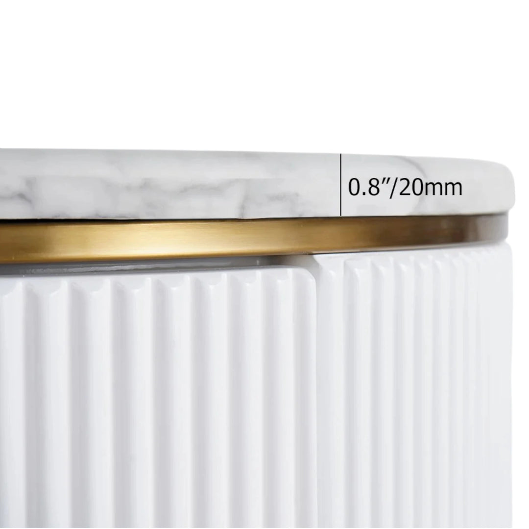 Yelly Modern Round Faux Marble 2 Drawers Side Table with Gold Legs