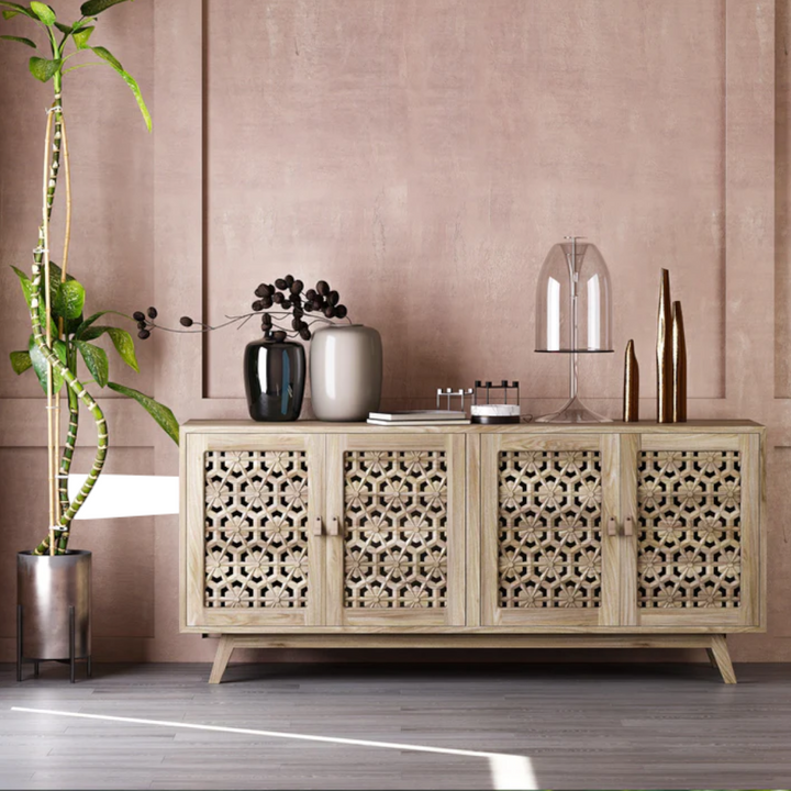 Armin Solid Mango Wood Hand Carved Sideboard & Cabinet 2.