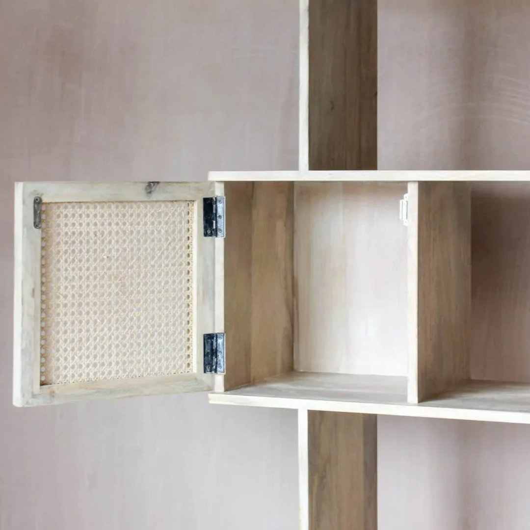 Armon Solid Mango Wood & Rattan Bookshelf 4