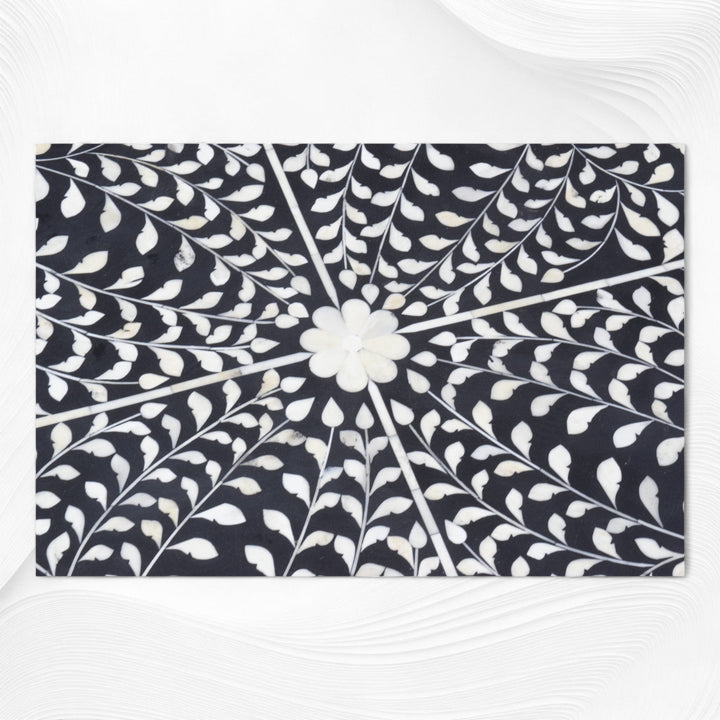 Black Scroll Vine Bone Inlay Coffee Table Silver Base | Bone Inlay Centre Table