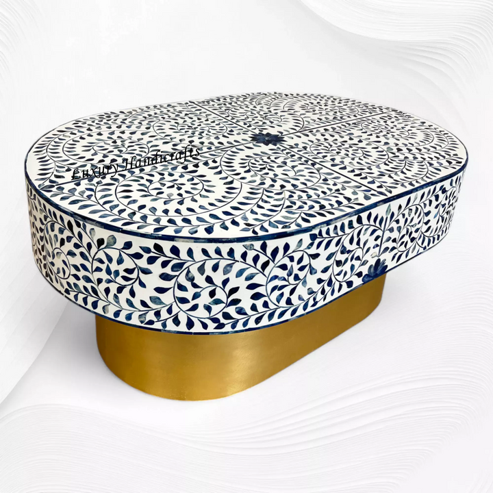 Blue Ella Colored Bone Inlay Oval Coffee Table