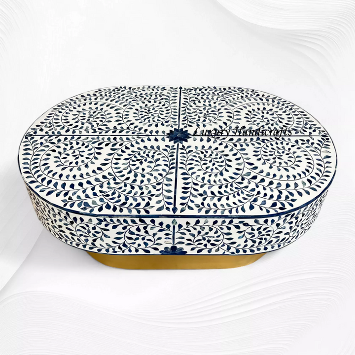 Blue Ella Colored Bone Inlay Oval Coffee Table
