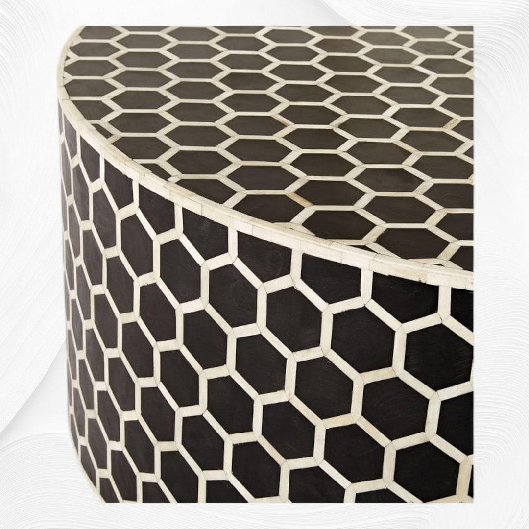 Bone Inlaid Round Coffee Table Honeycomb Black | Bone Inlay Centre Table