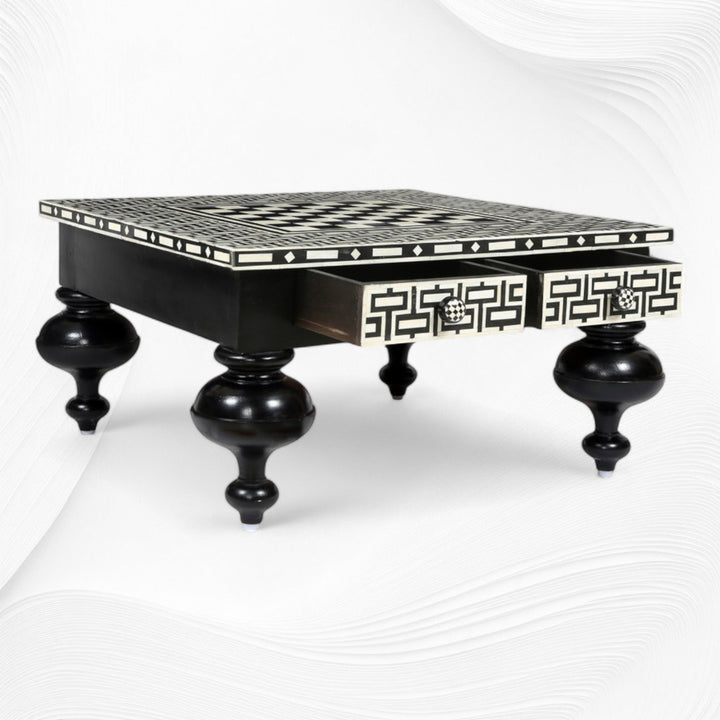 Bone Inlay Chess Coffee Table Black