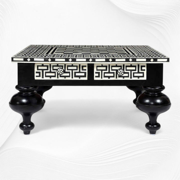 Bone Inlay Chess Coffee Table Black