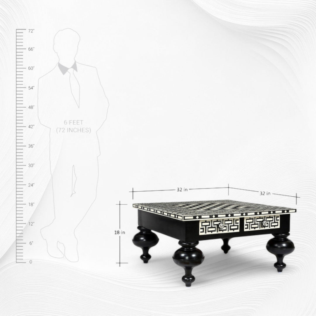 Bone Inlay Chess Coffee Table Black
