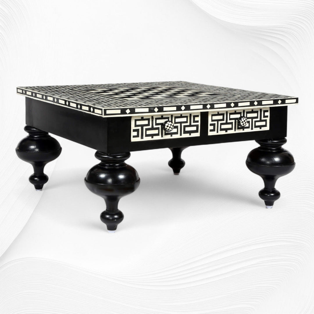 Bone Inlay Chess Coffee Table Black