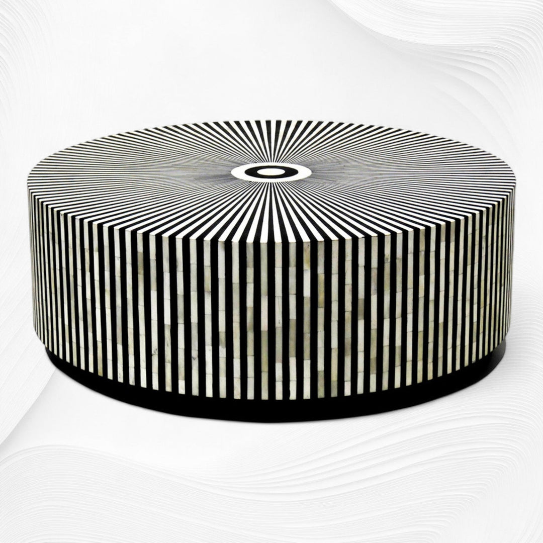 Bone Inlay Center Table Stripe Design Black