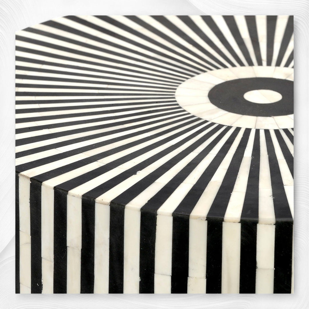 Bone Inlay Center Table Stripe Design Black