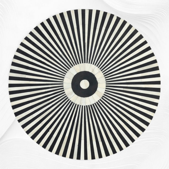 Bone Inlay Center Table Stripe Design Black