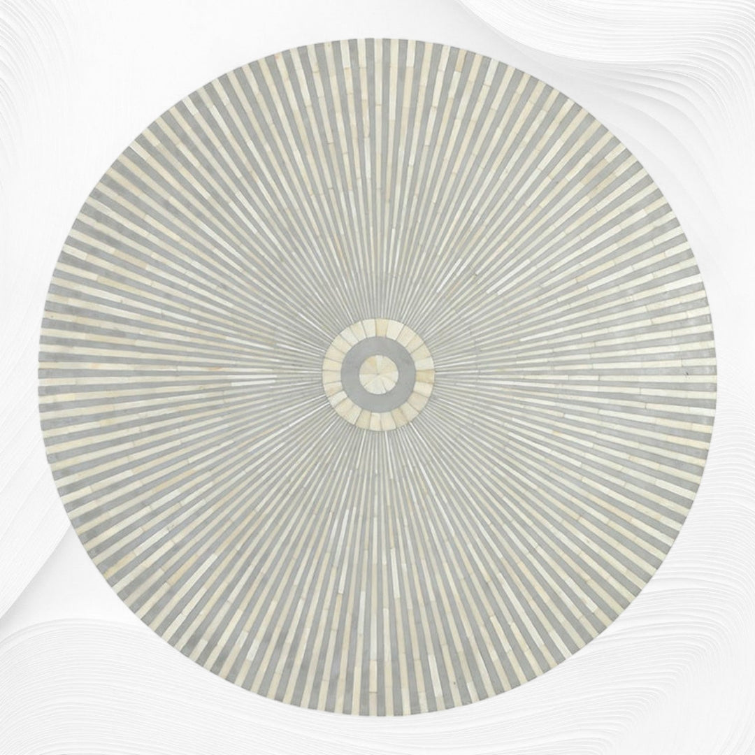 Bone Inlay Center Table Stripe Design Grey