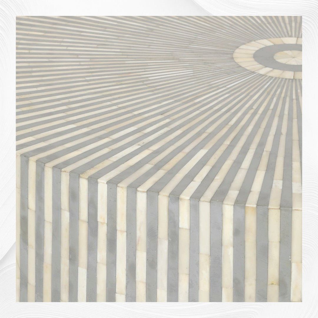 Bone Inlay Center Table Stripe Design Grey