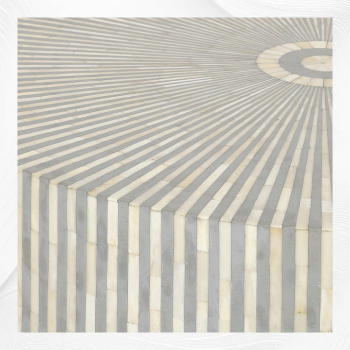 Bone Inlay Center Table Stripe Design Grey