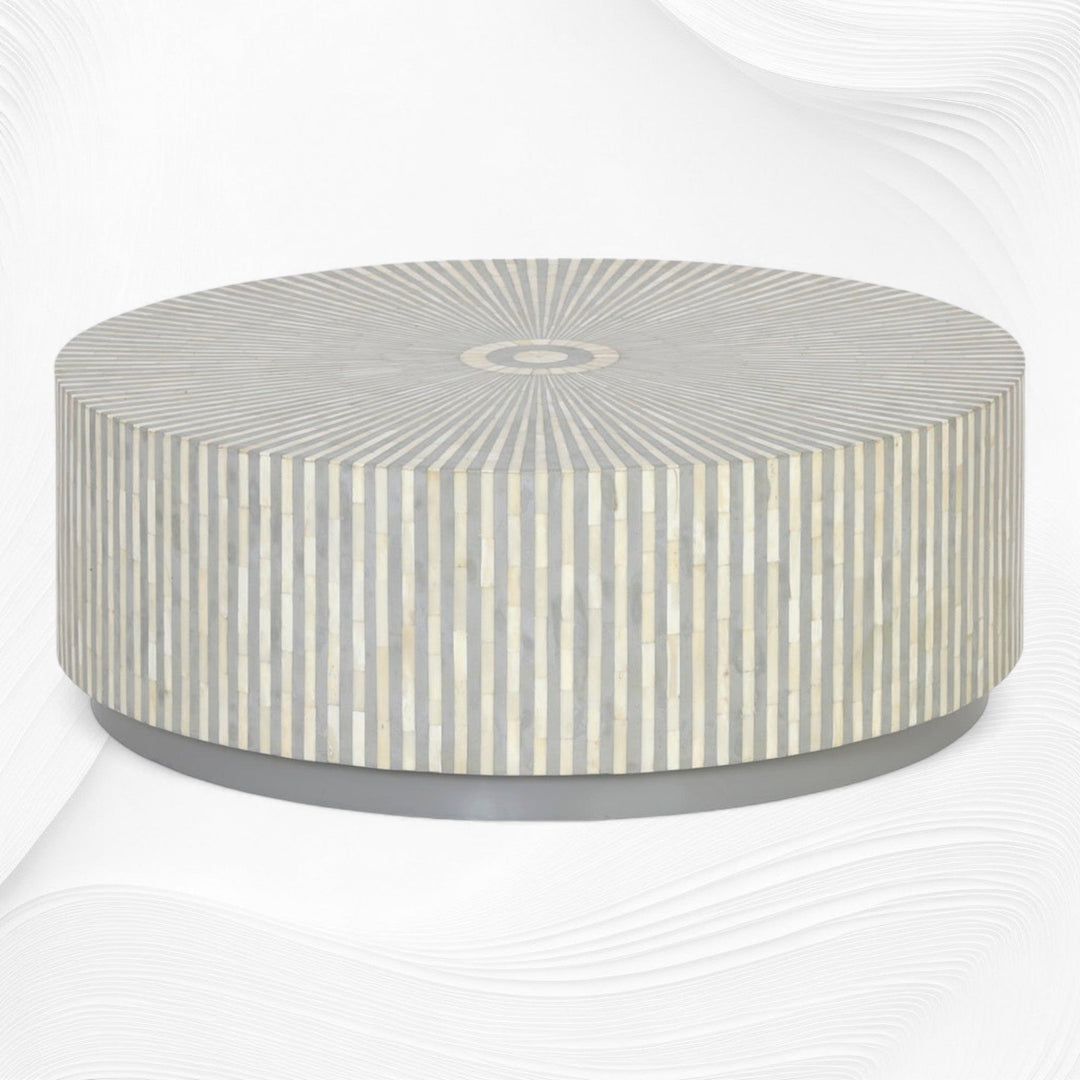 Bone Inlay Center Table Stripe Design Grey
