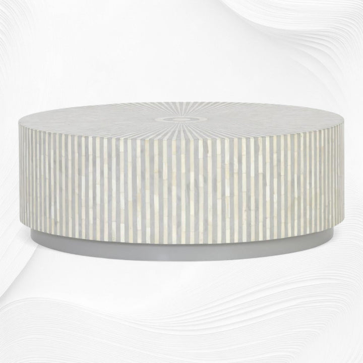 Bone Inlay Center Table Stripe Design Grey
