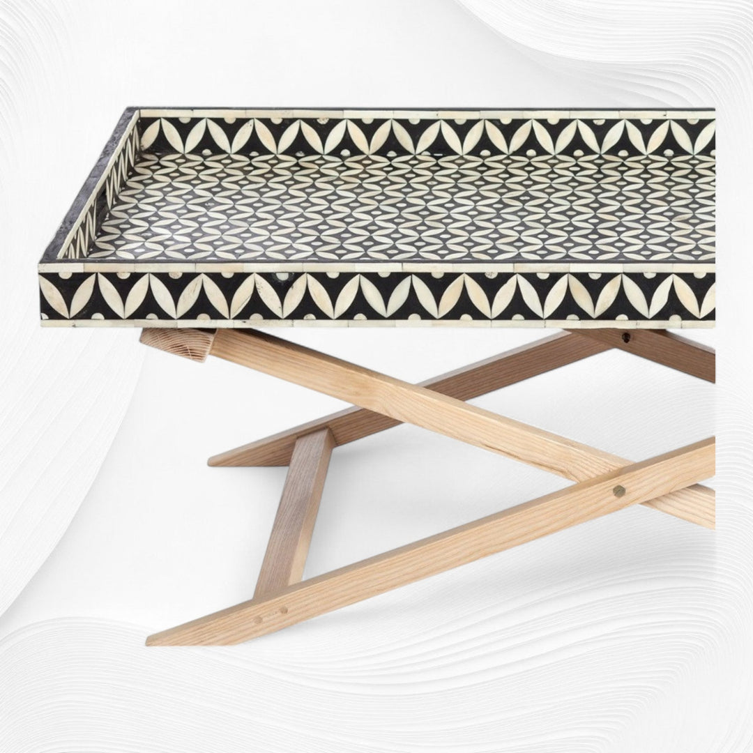 Bone Inlay Geometric Tray Coffee Table Black